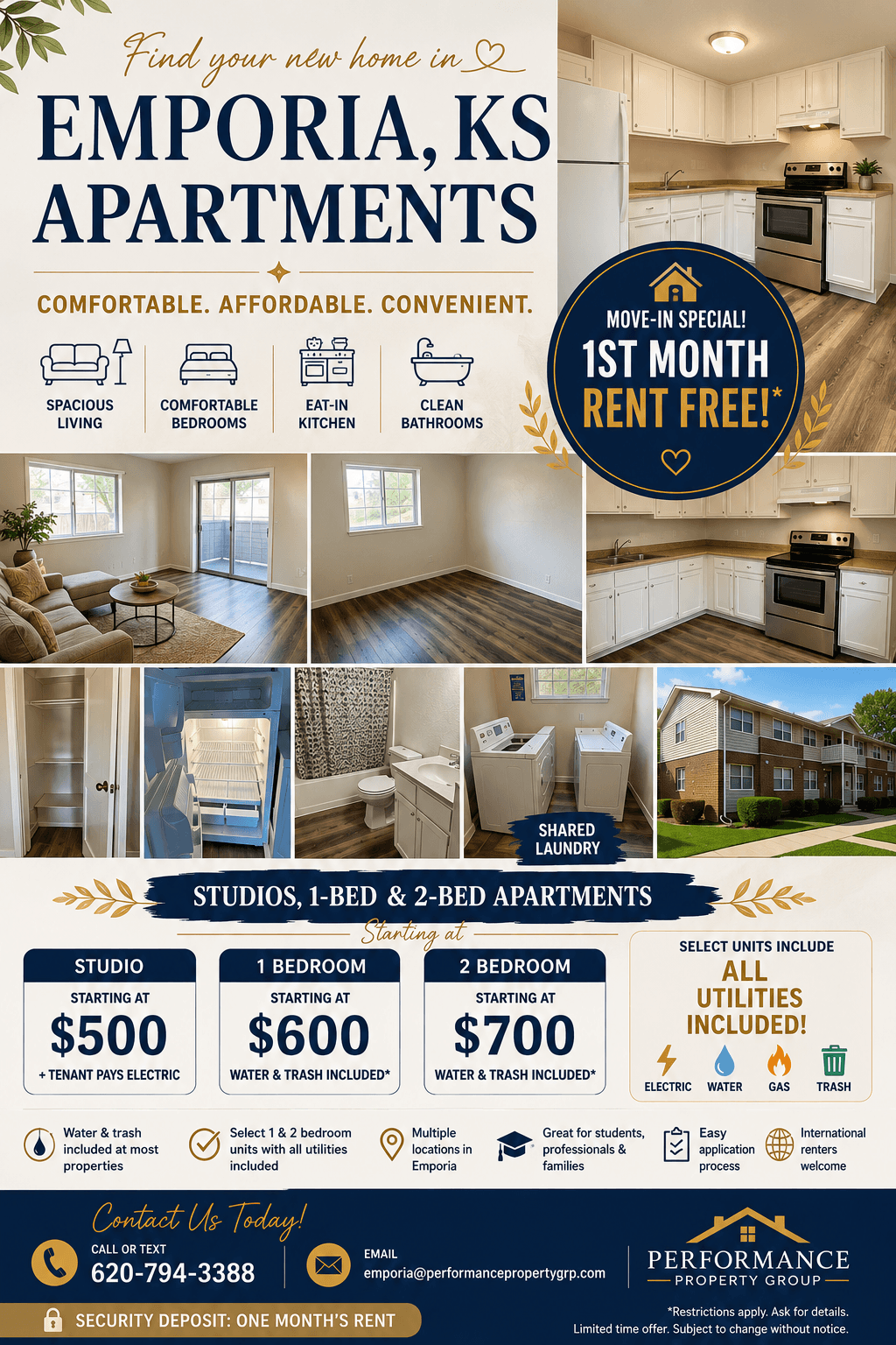 EMPORIA, KS โ STUDIOS, 1-BED & 2-BED APARTMENTS AVAILABLE